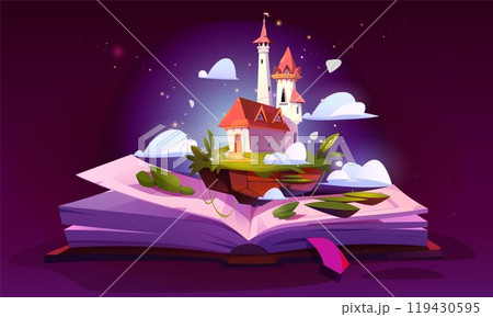 Fairytale castle on open book pages Fairytale castle on open book pages 119430595