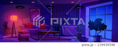 Modern living room in night apartment Modern living room in night apartment 119430596