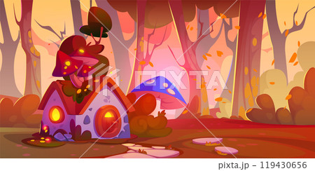 Fairy autumn forest wonderland with magic house 119430656