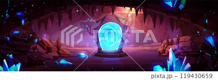 Dark cave with gemstones and magic portal Dark cave with gemstones and magic portal 119430659