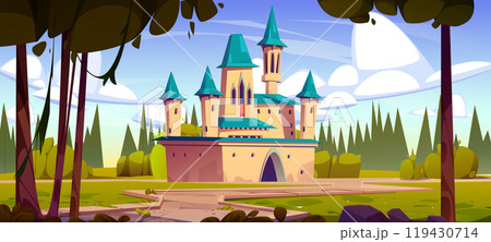 Fairy tale magic medieval castle cartoon vector 119430714