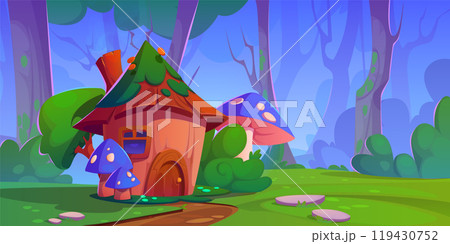 Fairy forest wonderland with magic wooden house 119430752