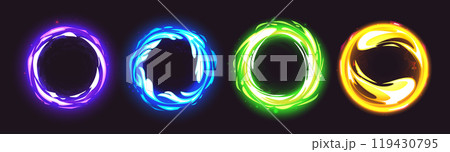 Neon blue circle magic portal glow light effect Neon blue circle magic portal glow light effect 119430795