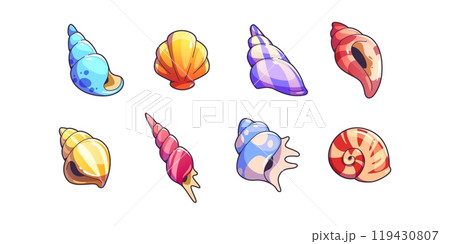 Sea shell and vessels game assets set. Sea shell and vessels game assets set. 119430807