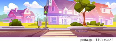 Suburban town street with pedestrian crossing Suburban town street with pedestrian crossing 119430821