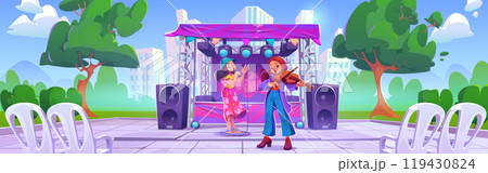 Outdoor music festival concert with stage in park Outdoor music festival concert with stage in park 119430824