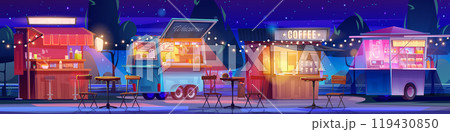 Street food and drink stalls in night park 119430850