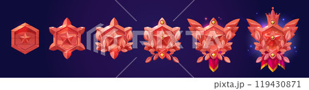 Hexagon shape badge with star, game level rank ui. Hexagon shape badge with star, game level rank ui. 119430871
