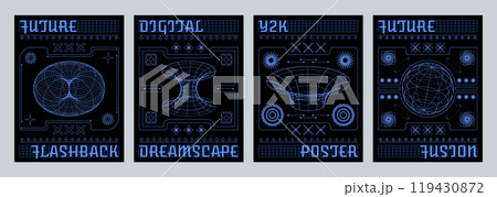 Poster design template set in y2k aesthetic style Poster design template set in y2k aesthetic style 119430872