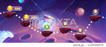 Game level map with floating islands in spaceのイラスト素材 [119430874] - PIXTA
