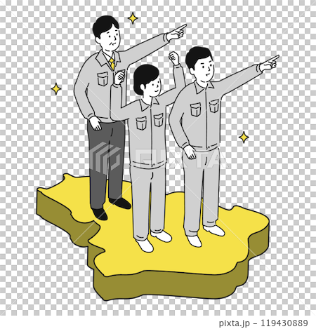 Image illustration of a man and woman in work clothes smiling while working in Tokushima Prefecture 119430889