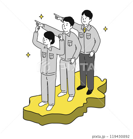 奈良県で働くイメージイラスト、笑顔の作業服の男女 119430892