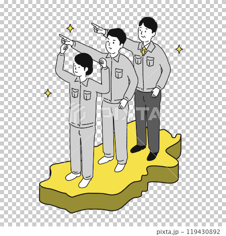 奈良県で働くイメージイラスト、笑顔の作業服の男女 119430892