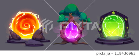 Fantasy game door with magic glowing portal Fantasy game door with magic glowing portal 119430963