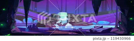 View on cascade waterfall at night from cave 119430966