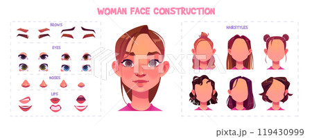 Woman face construction kit with facial parts 119430999