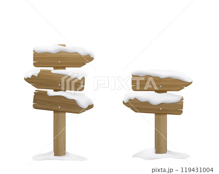Wooden signboard covered with snow 119431004