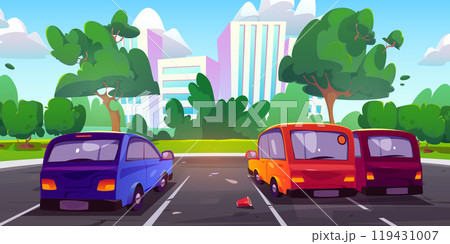 Cars on parking lot in summer city 119431007