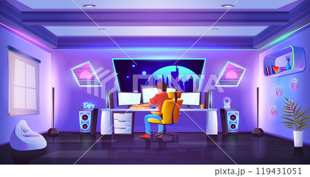 Video gamer teen room vector cartoon background 119431051