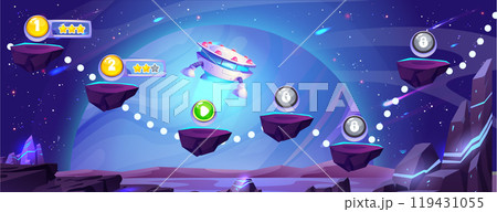 Space travel game map with floating platforms Space travel game map with floating platforms 119431055