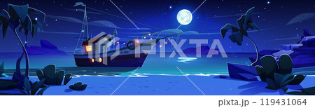 Fishing boat floating in night sea 119431064
