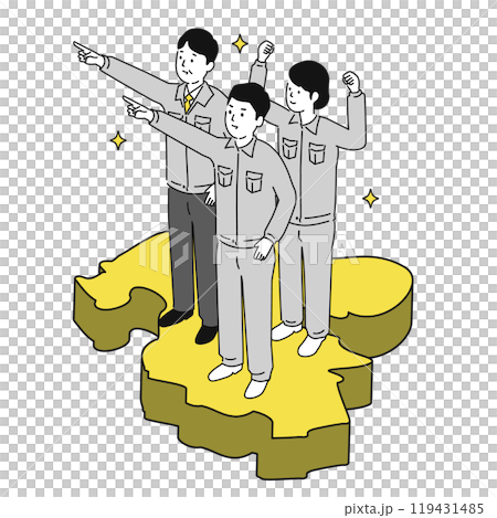 在大分縣工作的形象插圖，穿著工作服的微笑的男女 119431485