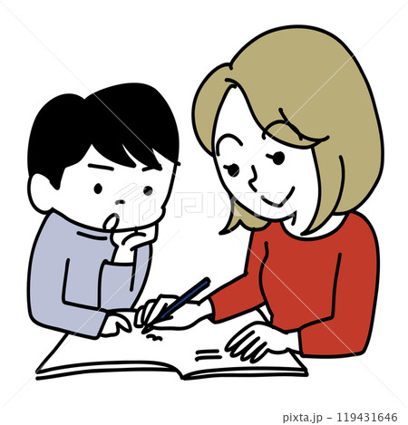 お母さんが勉強を教えてくれる お母さんが勉強を教えてくれる 119431646