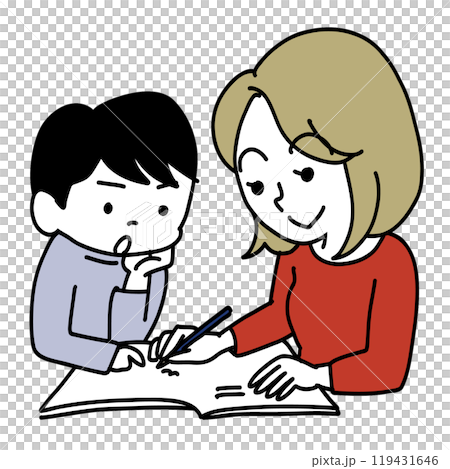 お母さんが勉強を教えてくれる お母さんが勉強を教えてくれる 119431646