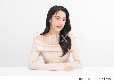 Beautiful young asian woman with clean fresh skin on white background, Face care, Facial treatment, Cosmetology, beauty and spa, Asian women portrait. 119431669