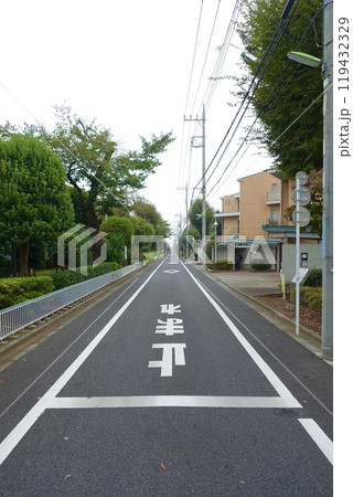 止まれの路面表示　弦巻5丁目の街角 119432329