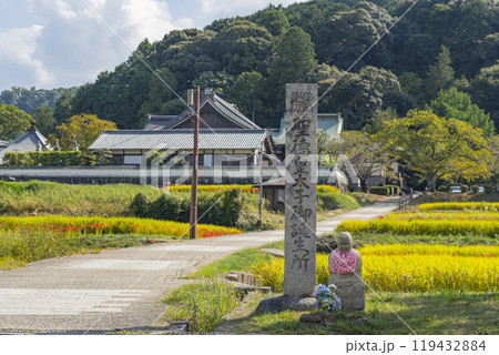 橘寺へ至る参道　聖徳皇太子御誕生所の記念碑（奈良県明日香村） 119432884