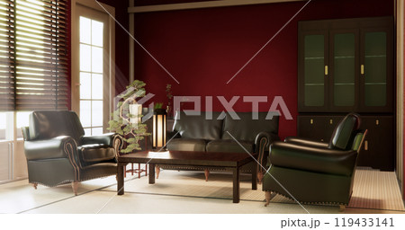 Living room sofa armchair minimalist modern old japanese style.3D rendering Living room sofa armchair minimalist modern old japanese style.3D rendering 119433141