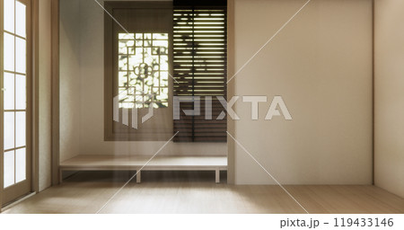 Empty room,Clean japanese traditional style wooden design minimalist room interior, 3D rendering 119433146