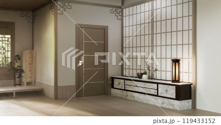Empty room,Clean japanese traditional style wooden design minimalist room interior, 3D rendering Empty room,Clean japanese traditional style wooden design minimalist room interior, 3D rendering 119433152