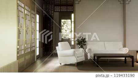 Living room sofa armchair minimalist modern old japanese style.3D rendering Living room sofa armchair minimalist modern old japanese style.3D rendering 119433190