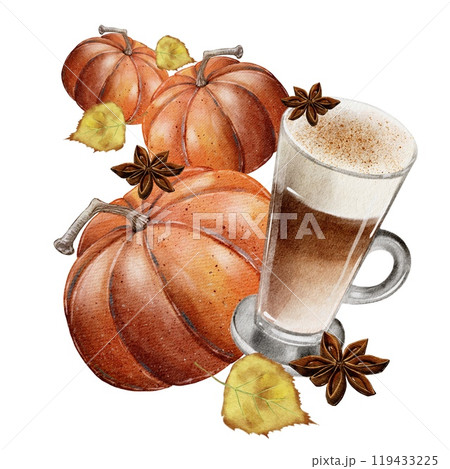 Pumpkin Late, Coffee, Autumn Composition 119433225