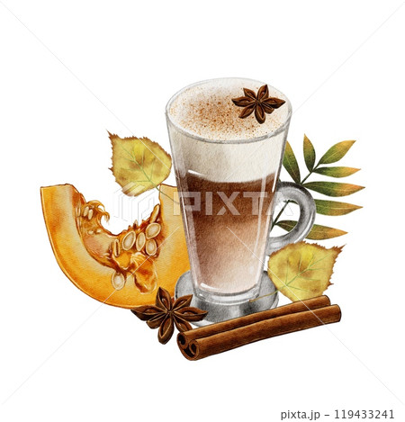 Pumpkin Late, Coffee, Autumn Composition Pumpkin Late, Coffee, Autumn Composition 119433241