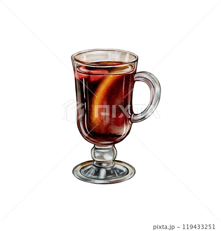 A glass of mulled wine, a warm wine drink 119433251