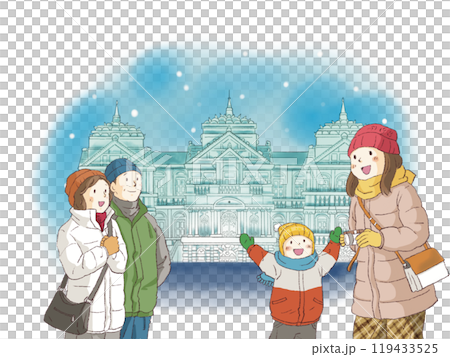 雪祭りの雪像を見上げる人達　 119433525