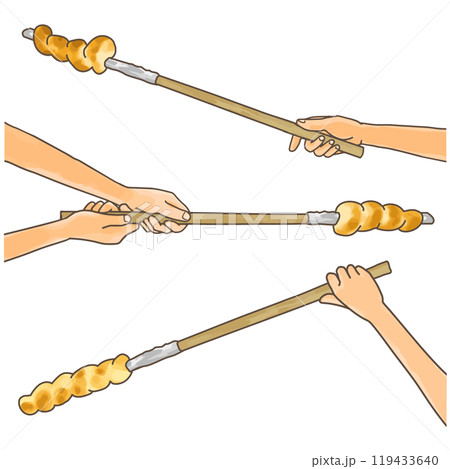 こんがり焼けた棒パンを持つ手 イラストセット こんがり焼けた棒パンを持つ手 イラストセット 119433640