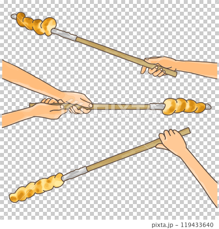 こんがり焼けた棒パンを持つ手 イラストセット こんがり焼けた棒パンを持つ手 イラストセット 119433640