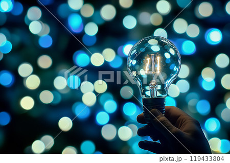 Businessman Holding Bulb Against Blurred Background Businessman Holding Bulb Against Blurred Background 119433804