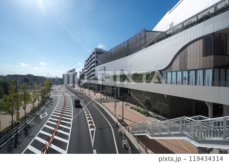 青空の所沢駅西口　エミテラス開業後の市街地を歩道橋から見る 119434314