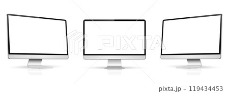 Realistic mockup computer. Screen monitor display on three sides with blank screen Realistic mockup computer. Screen monitor display on three sides with blank screen 119434453