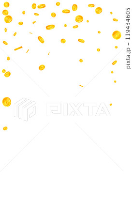 Indian rupee coins falling. Scattered gold INR 119434605