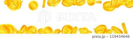 Indian rupee coins falling. Scattered gold INR Indian rupee coins falling. Scattered gold INR 119434646