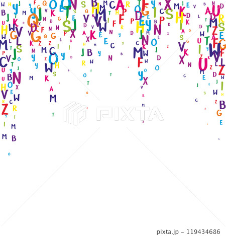 Flying latin letters. Colorful childish scattered Flying latin letters. Colorful childish scattered 119434686