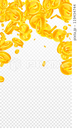 Russian ruble coins falling. Scattered gold RUB 119434744