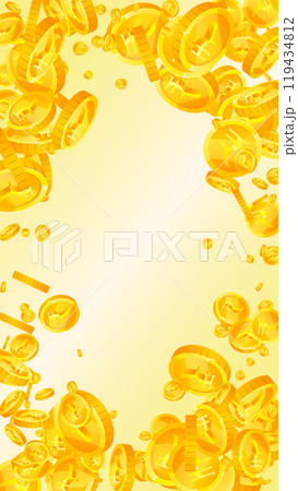 Indian rupee coins falling. Scattered gold INR Indian rupee coins falling. Scattered gold INR 119434812