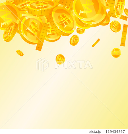 Korean won coins falling. Scattered gold WON 119434867